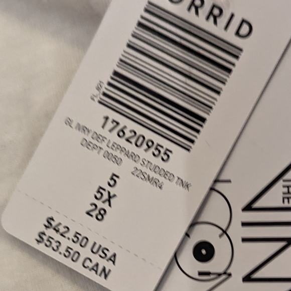 Def Leopard Studded Crew Tank - Cotton Ivory, plus sz 5x - Picture 12 of 12